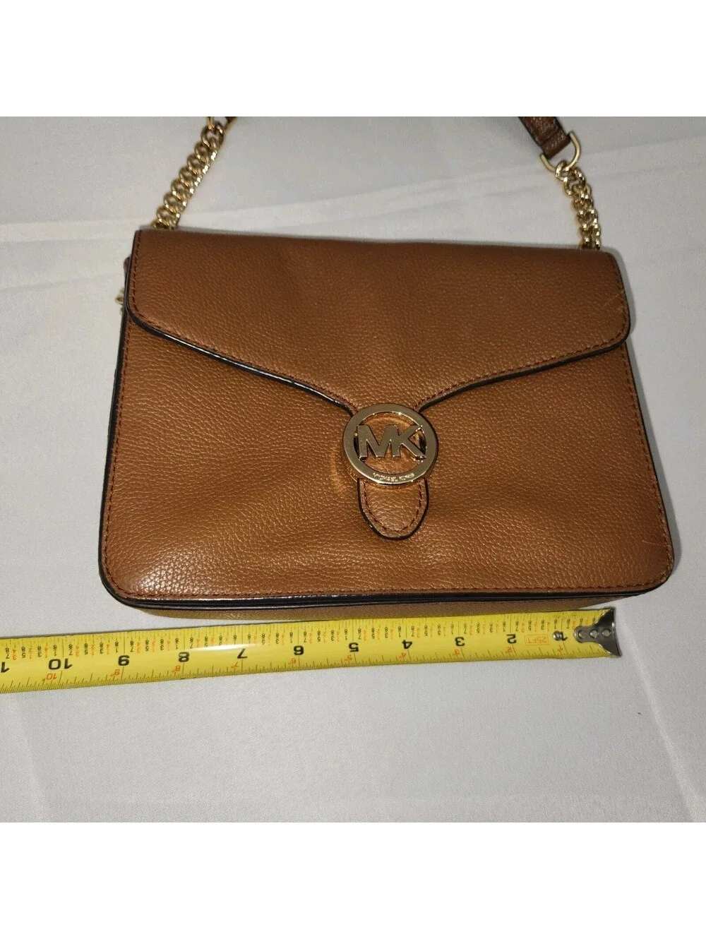 Michael Kors Fulton Small Brown Pebbled Leather Crossbody Logo Purse Bag